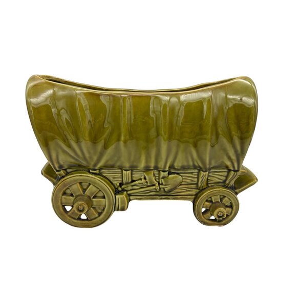 Shawnee Other - Vintage Shawnee Pottery USA 733 Covered Wagon Planter Olive Drip Amarillo TX